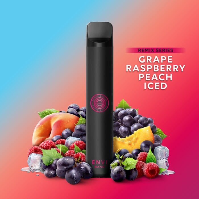 envi nano 800 puffs - grape raspberry peach iced - remix series