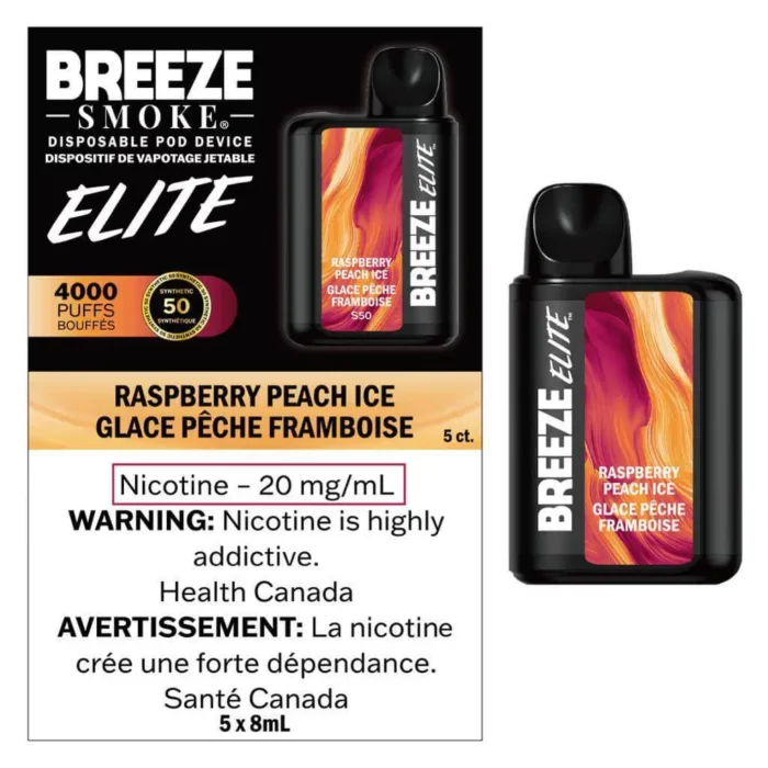 breeze elite 4000 puffs - raspberry peach ice